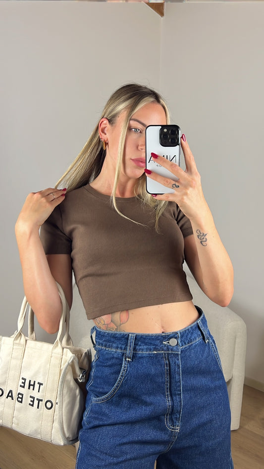 T-SHIRT CROP CIOCCOLATO